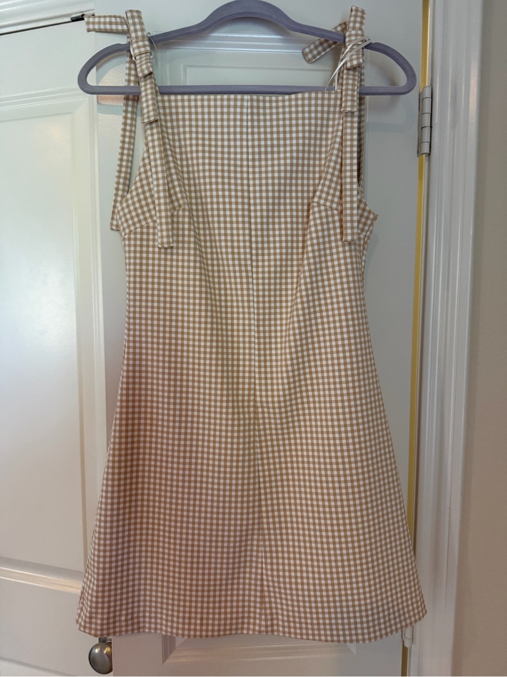 Zara Beige Gingham Tie-Shoulder Mini Dress